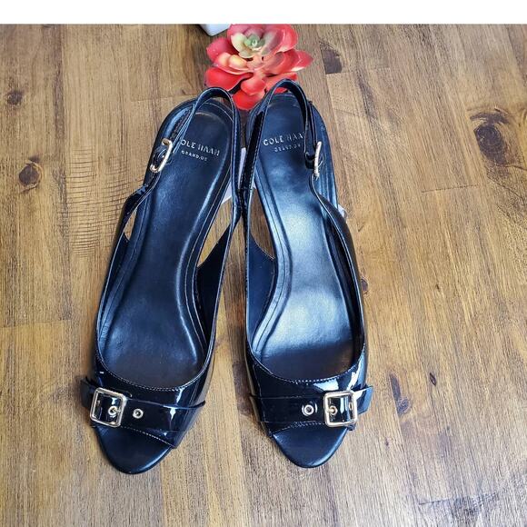Cole Haan Grand OS Patent Leather Peep Toe Heels 8B - Picture 1 of 9